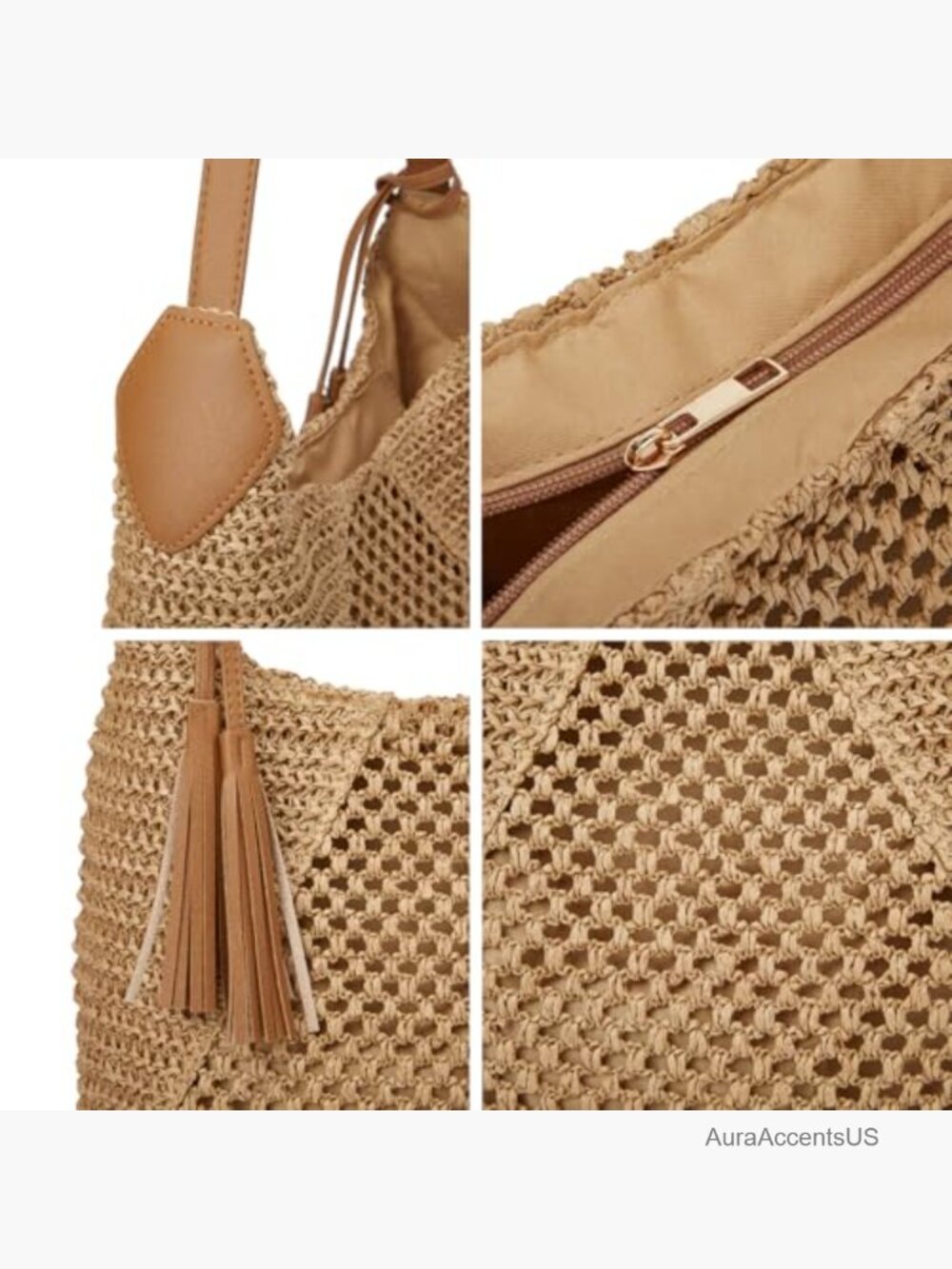 Large Straw Woven Tote Shoulder Bag Summer Beach Tassel Casual Handbag - Picture 2 of 7